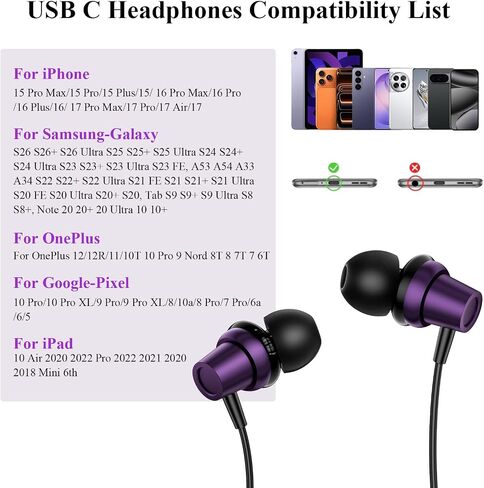 ACANDYA USB C Wired Earbuds Students Headphones with Mic for Online Classes in Saudi Arabia