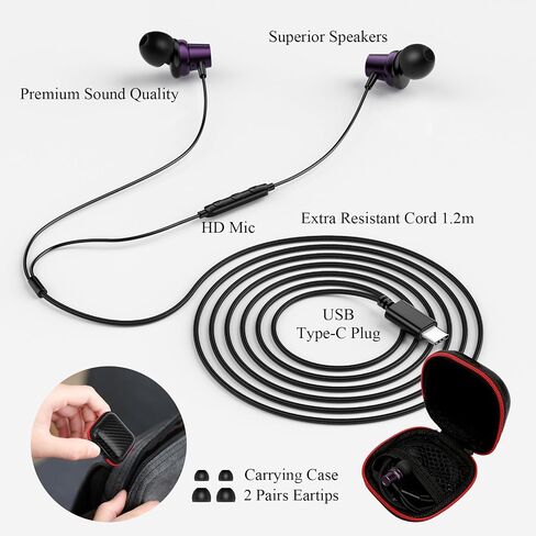 ACANDYA USB C Wired Earbuds Students Headphones with Mic for Online Classes in Saudi Arabia