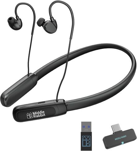 Rampage 2 Bluetooth Neckband Headphones with Mic for Work, Wireless Headset with 2.4G USB Dongle, Around-the-Neck Earbuds, 32H Battery, Low Latency, for Computer, Laptop, Meetings, Calls in Kuwait