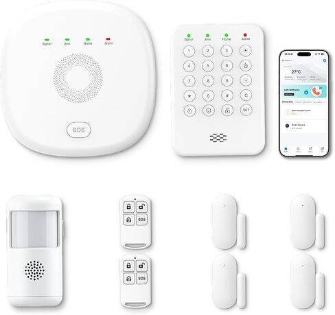 2026 Home Security System, 7-Piece Wireless Smart Alarm System Kit with Instant App Alerts & WiFi+GSM/4G,Mobile App Control,Door/Window Sensors,Remote,Motion Detectors,Compatible with Alexa in Kuwait