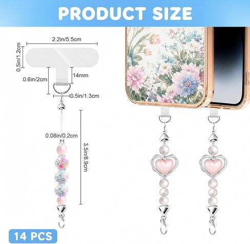 14 Pcs Beadable Phone Charm Kit Silver Blank Bar with Clear Tether Tab in Saudi Arabia