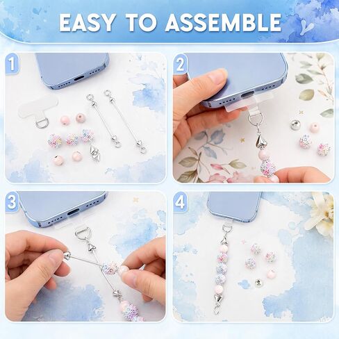 14 Pcs Beadable Phone Charm Kit Silver Blank Bar with Clear Tether Tab in Saudi Arabia