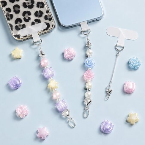14 Pcs Beadable Phone Charm Kit Silver Blank Bar with Clear Tether Tab in Saudi Arabia
