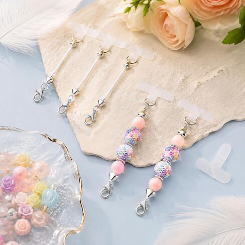 14 Pcs Beadable Phone Charm Kit Silver Blank Bar with Clear Tether Tab in Saudi Arabia