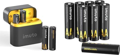imuto 3000mWh Rechargeable AA Lithium Batteries 12-Pack with 4-Slot Charging Case,1.5V High Power, 2500 Cycles, CBPI Sealing Tech, High-Capacity Li-ion Cells for Game Controllers, Smart Locks, Cameras in Kuwait