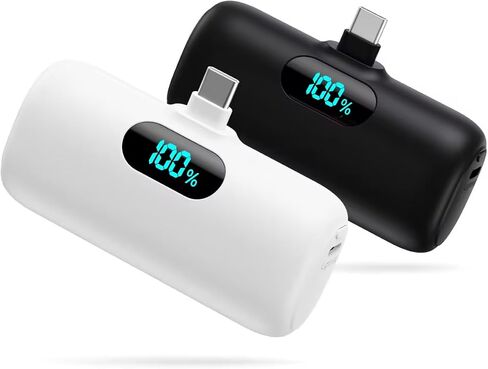 [2-Pack] Mini Portable Charger 5000mAh Power Bank,3A PD USB C Cell Phone Portable Power, LCD Display Battery Pack Compatible with iPhone 17/17 Air/16/16 pro/15/15 pro Max/Android/Samsung/Moto/LG etc in Kuwait