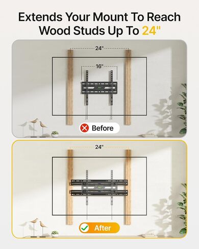 monTEK TV Wall Mount Extension Bracket, Fits 16-24" Wood Studs, Max 154lbs in Kuwait