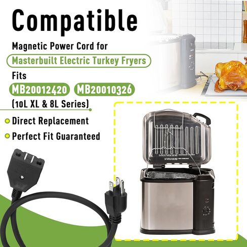 Replacement Breakaway Magnetic Power Cord for Masterbuilt 10L/8L XL Electric Fryer, Safety Magnet Deep Fryer Cord Compatible with Masterbuilt Turkey Fryer Models MB20012420, MB20010326, 125V 15A in Kuwait