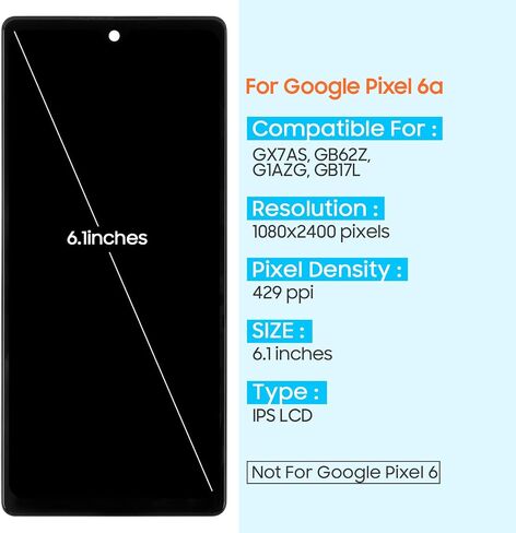OLED for Google Pixel 6A Screen Replacement for Google Pixel 6A GX7AS GB62Z G1AZG LCD Display Touch Screen Digitizer Assembly Repair Part in Kuwait