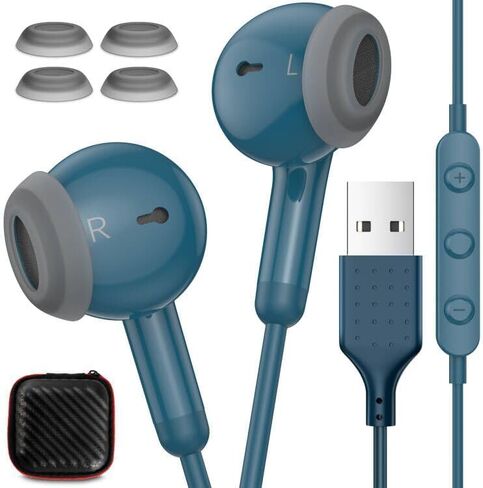 USB Headphone 7.5FT Long Cord Computer Headset PC Wired Earbuds Lightweight in Kuwait