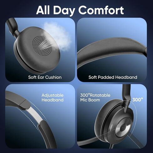 Wired Headset with Microphone for PC, 3.5mm Headset with USB-A & USB-C Jack, Noise Cancelling Mic USB Headset with In-Line Mute, Computer Headphone for Call Center, Work, Laptop, Teams, Office Calls in Kuwait