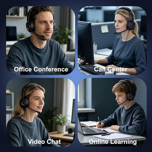Wired Headset with Microphone for PC, 3.5mm Headset with USB-A & USB-C Jack, Noise Cancelling Mic USB Headset with In-Line Mute, Computer Headphone for Call Center, Work, Laptop, Teams, Office Calls in Kuwait