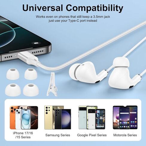 USB C Wired Headphone for iPhone 17, Wired Type-C Earbuds with Mic in-Ear in Kuwait