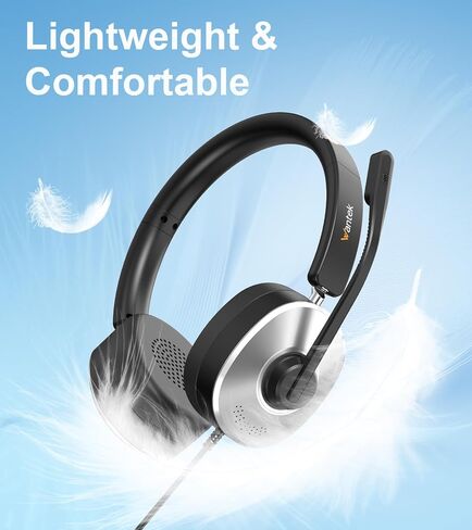 Wantek USB Headset with Microphone for PC, Wired On-Ear | Noise Cancelling Mic, USB/3.5mm/Type-C, Home Office, Work, Call Center, Online Courses, Skype, Zoom（Silver） in Kuwait