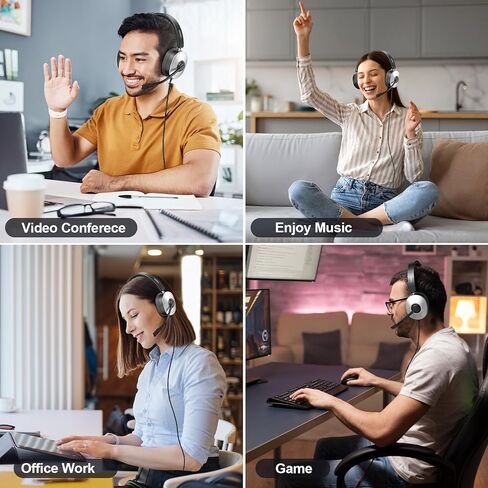 Wantek USB Headset with Microphone for PC, Wired On-Ear | Noise Cancelling Mic, USB/3.5mm/Type-C, Home Office, Work, Call Center, Online Courses, Skype, Zoom（Silver） in Kuwait