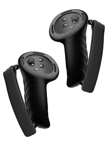Controller Grips Cover Compatible with Meta Quest 3S/Quest 3 Controller Grips, Ergonomic Curved Silicone Grips with Fingerprint Grooves, Adjustable Silicone Wrist Strap, Anti-Sweat Non-Slip Protector Cover (1Pair, Black) in Kuwait
