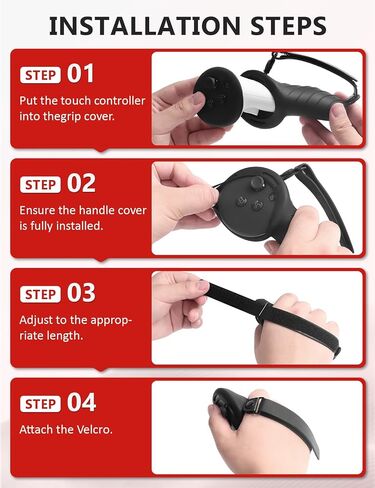 Controller Grips Cover Compatible with Meta Quest 3S/Quest 3 Controller Grips, Ergonomic Curved Silicone Grips with Fingerprint Grooves, Adjustable Silicone Wrist Strap, Anti-Sweat Non-Slip Protector Cover (1Pair, Black) in Kuwait