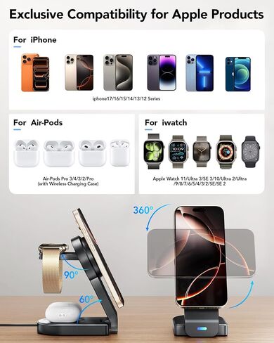 3 in 1 Wireless Charging Station for Apple,Foldable Magnetic Phone Charger in Kuwait