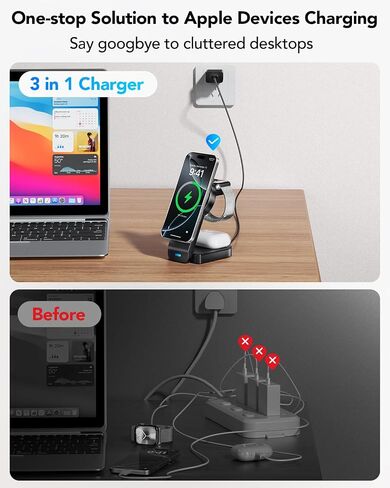 3 in 1 Wireless Charging Station for Apple,Foldable Magnetic Phone Charger in Kuwait