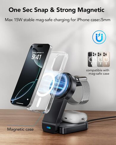 3 in 1 Wireless Charging Station for Apple,Foldable Magnetic Phone Charger in Kuwait