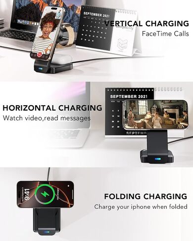 3 in 1 Wireless Charging Station for Apple,Foldable Magnetic Phone Charger in Kuwait