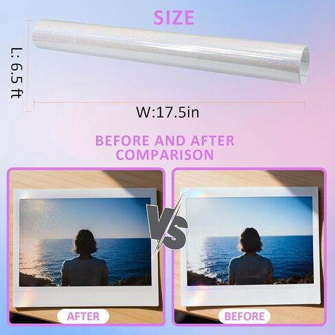ReWallpaper Laminating Sheets Self Adhesive Holographic Laminate Sheets Rainbow Iridescent Holographic Film for Stickers Photos Journals Scrapbooks Laptop DIY Crafts Classroom Supplies 17.5in x 6.5ft in Kuwait