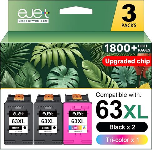 63XL Ink Cartridges Black and Color Replacement for HP Ink 63 XL Combo Pack in Kuwait
