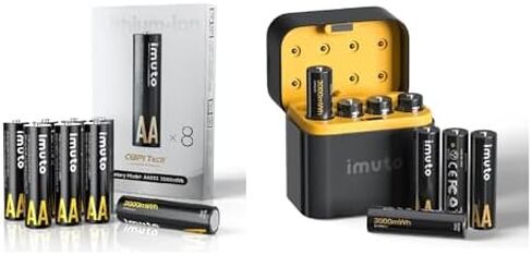 imuto 24 Pack 3000mWh Rechargeable aa Batteries, 8 Slot Storage Box Style Lithium aa Battery Charger, 1.5V 2A Output, 2500+ Cycle Life, 2.5H Fast Charging in Kuwait