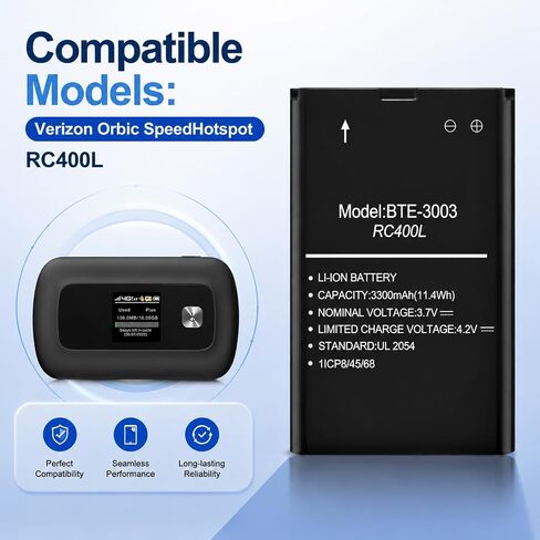 Battery for BTE-3003 RC400L, 2026 Upgrade High Capacity 3300mAh Li-Polymer Battery Replacement Compatible with RC400L Verizon Orbic Speed Mobile Hotspot in Kuwait