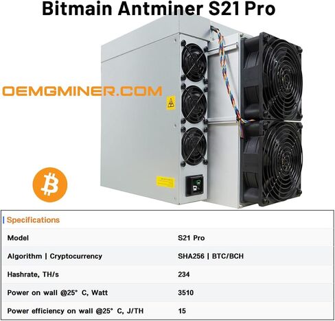 NEW Bitmain Antminer S21 Pro 234T 3510W 220V 15J/T BTC Bitcoin Miner ASIC Miner Crypto Miner Include Power Cord (S21 Pro 234T 3510W) in Kuwait