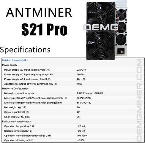 NEW Bitmain Antminer S21 Pro 234T 3510W 220V 15J/T BTC Bitcoin Miner ASIC Miner Crypto Miner Include Power Cord (S21 Pro 234T 3510W) in Kuwait