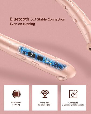 V5.3 Neckband Bluetooth Headphones, Retractable Headphone with CVC 8.0 Noise Cancelling Microphone, Lightweight Around the Neck Headphones for Business, Home Office, Gym in Kuwait