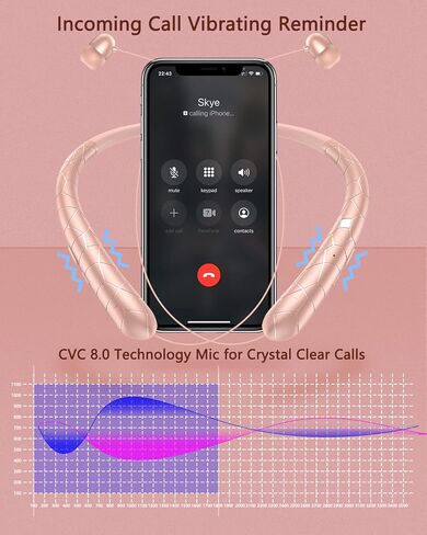 V5.3 Neckband Bluetooth Headphones, Retractable Headphone with CVC 8.0 Noise Cancelling Microphone, Lightweight Around the Neck Headphones for Business, Home Office, Gym in Kuwait