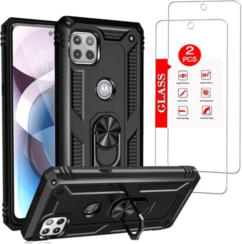 for Motorola Moto One 5G Ace Case with [2 Pack] Tempered Glass Screen Protector, for Moto One 5G UW Ace [Military-Grade] Heavy Duty Protective,with Magnetic Kickstand Case in Kuwait
