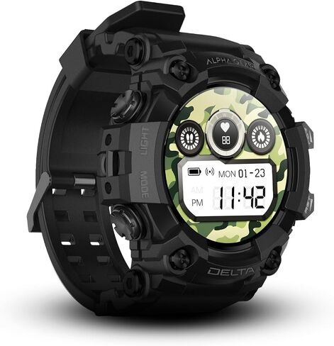 ALPHAGEAR Delta Smartwatch for Men, Tactical Rugged Smart Watch, IP69K Water + Dust Resistant, 380mAh 21-Day Battery, Bluetooth Calling, Operates -15F to 140F, for Android iPhone, Dark Night in Kuwait
