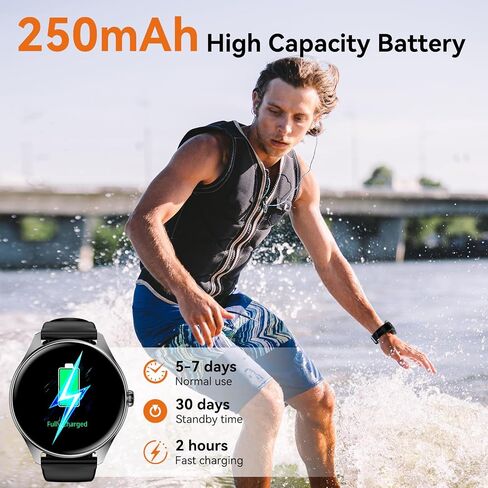 ساعات ذكية للرجال والنساء، شاشة AMOLED مقاس 1.43 بوصة، عمر بطارية 7 أيام، أكثر من 120 وضعًا رياضيًا مع مراقب معدل ضربات القلب للنوم، مكالمات بلوتوث، ساعة لياقة مقاومة للماء IP68 لهواتف iPhone Android (أسود) in Kuwait
