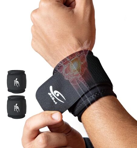 HiRui 2 Pack Wrist Compression Straps – Dual‑Layer Wrist Brace for Pain Relief & Support, Tendonitis, Carpal Tunnel, Arthritis – Adjustable Wrist Wraps for Fitness, Workouts & Everyday Use (Black) in Kuwait