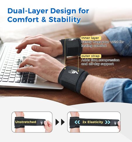 HiRui 2 Pack Wrist Compression Straps – Dual‑Layer Wrist Brace for Pain Relief & Support, Tendonitis, Carpal Tunnel, Arthritis – Adjustable Wrist Wraps for Fitness, Workouts & Everyday Use (Black) in Kuwait