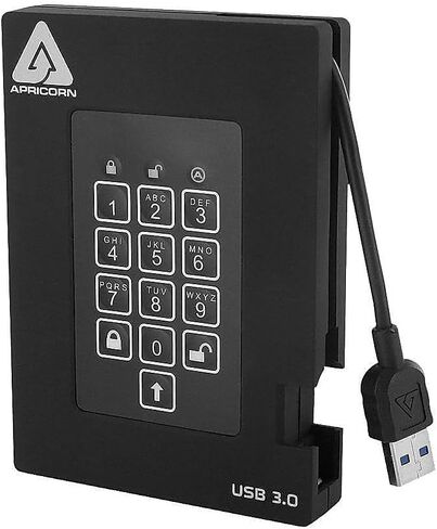 Apricorn 2TB Aegis Padlock Fortress FIPS 140-2 Level 2 Validated 256-Bit Encrypted USB 3.0 Hard Drive with PIN Access (A25-3PL256-2000F) in Kuwait