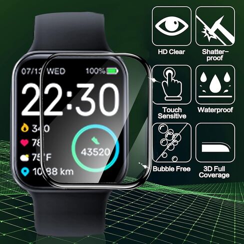 Compatible with Mingdaln Smart Watch Screen Protector, Lamshaw 3D Full Coverage PET Screen Protector Film Compatible with Mingdaln Smart Watch 1.85“ (Black-3Pack) in Kuwait