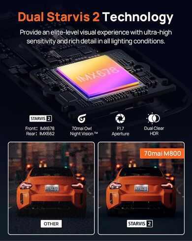 70mai 4K Dash Cam Front and Rear for Cars, STARVIS 2 IMX678 Super Night Vision & F1.7 Aperture, Dual HDR, Support 4G LTE & 5GHz Wi-Fi, Built-in 128GB eMMC, GPS, Voice Control, Parking Monitor (M800) in Kuwait