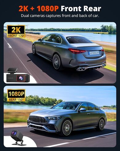 Wireless Dash Cam Front and Rear 2K, WiFi APP Dash Camera for Cars with 1.5'' Screen, Mini Dashcam Front and Back Support G-Sensor/Time Lapse 2 Kinds Parking Monitor in Kuwait