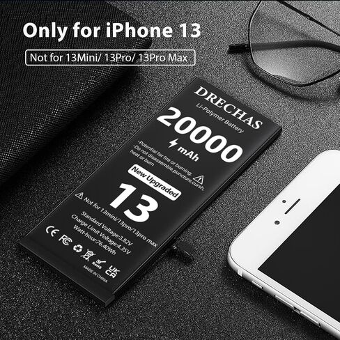 [20000mAh]Battery for iPhone 13, Upgraded High Capacity 0 Cycle Li-Polymer Replacement Battery for iPhone 13 Models A2482, A2631, A2633, A2634, A2635 with Complete Professional Repair Tool Kit in Kuwait