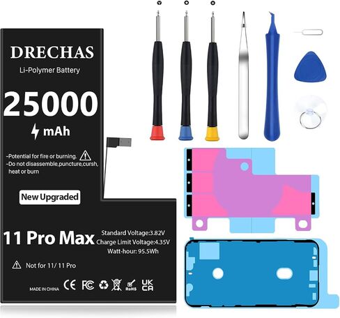 [25000mAh] Battery for iPhone 11 Pro Max, 2026 Capacity 0 Cycle Li-Polymer Replacement Battery for iPhone 11 Pro Max Models A2220, A2218, A2161 with Complete Professional Repair Tool Kit in Kuwait