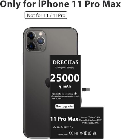 [25000mAh] Battery for iPhone 11 Pro Max, 2026 Capacity 0 Cycle Li-Polymer Replacement Battery for iPhone 11 Pro Max Models A2220, A2218, A2161 with Complete Professional Repair Tool Kit in Kuwait