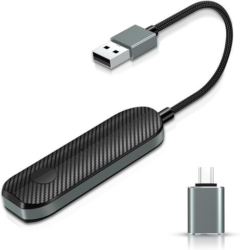 2026 Wireless CarPlay & Android Auto Adapter - Flexible Cable Prevents Port Damage, Dual-Band 2.4GHz+5GHz Fast & Stable Connection, USB A+C Adapter Included for 800+ Vehicles 2015-2026, Carbon Fiber in Kuwait