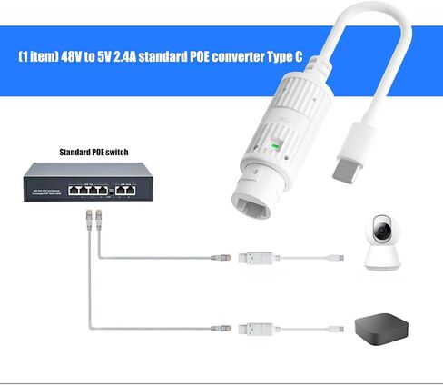 Power Over Ethernet Adapter 48v to Type C 5v2.4a Output Compactly Power Over Ethernet to Type Converter for Electronics Intelligent Phones/Tablets Use Standard Adapter USB in Kuwait
