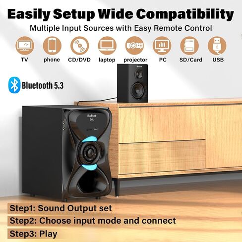 Bobtot 5.1 Home Theater Sound System Wireless Rear Satellite Speakers in Kuwait