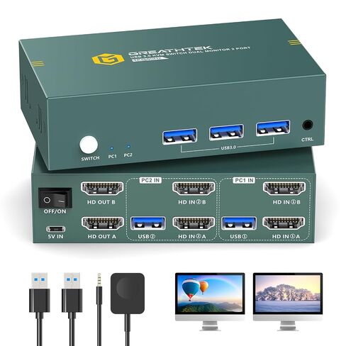 HDMI KVM Switch 1 Monitor 2 Computers 4K@60HZ 2 Port KVM Switcher in Kuwait