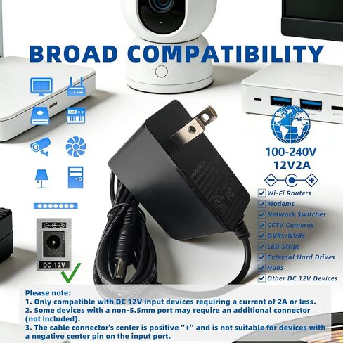 12V 2A Power Supply (Class 2, UL Listed) - 5.5 x 2.1mm, Center + in Saudi Arabia